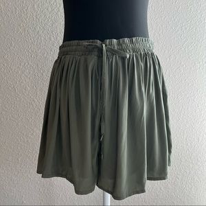 Olive Drawstring Wide Leg Shorts